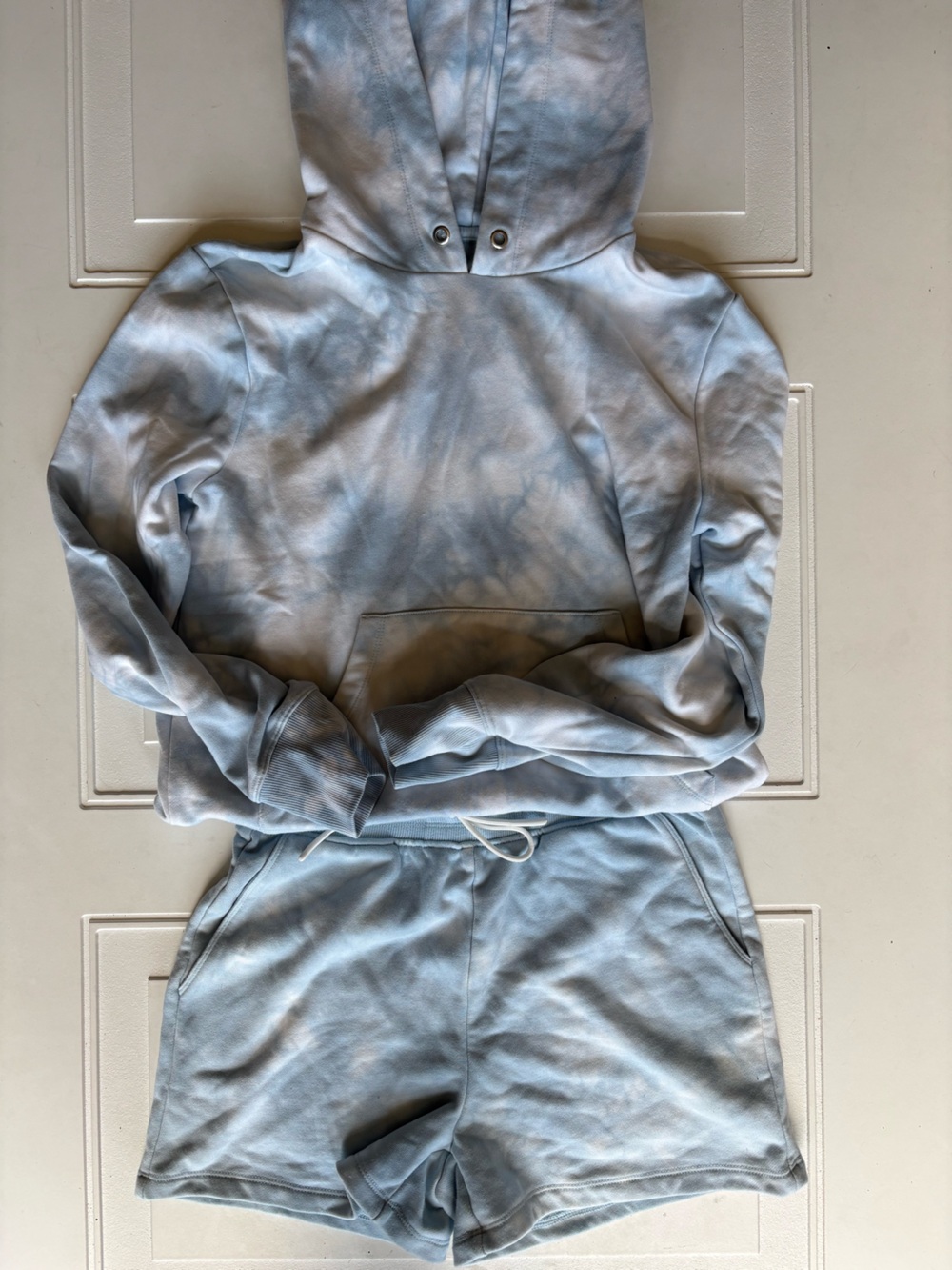 Good American Cloud Sweat Lounge Shorts Set Blue Tie Dye‎ Size 2